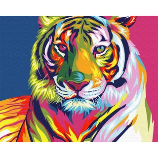Malen Nach Zahlen Erwachsene Kinder, Komking DIY Erwachsene Acrylgemälde von Zahlen auf Leinwand ohne Rahmen, Bunte Tiger 16x20inch