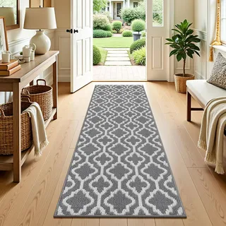 SHACOS Teppich Läufer Flur Waschbar 50x150 cm, Teppichläufer Modern, Grau | Dünner Küchenteppich Rutschfest, Flurteppich Schmal, mit Gummirücken, für Flur, Küche, Eingang, Balkon, Decor