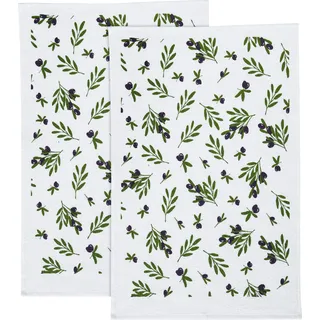 Erwin Müller Geschirrtuch Frottier, Küchentuch, Trockentuch im 2er-Pack mit Druckmotiv Oliven Größe 45x70 cm - strapazierfähig, saugstark, bügelfrei, 100% Baumwolle