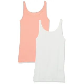 Amazon Essentials Damen Tank Top Slim Fit Dünne Träger 2er Pack Korallenrosa/Weiß, Small