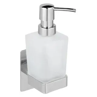 Wenko Seifenspender Genova Shine, 200 ml, Befestigen ohne Bohren, Edelstahl/Glas satiniert, 6,2 x 19,7 x 9 cm, Silber glänzend