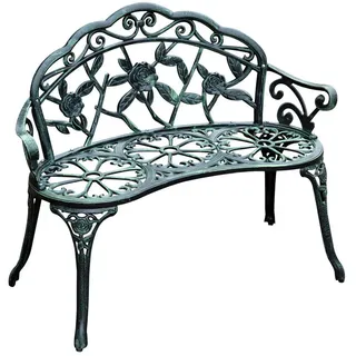 Modfu Gartenbank aus Gusseisen 100x54x78 cm Antik-Grün 2-Sitzer mit Blumenmuster , Dunkelgrün , Metall , 100x78x54 cm , Gartenmöbel, Gartenbänke