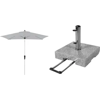 Doppler Sonnenschirm Aluminium 220x140 Hellgrau Granit-Sonnenschirmständer mit Ausziehgriff 45kg