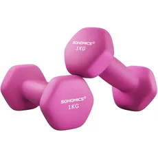 SONGMICS Hanteln, 2er Set, 2 x 1 kg, Hantelset, Kurzhanteln, Hexagon, Neopren-Beschichtung, Krafttraining, Workout, Fitnesstraining, für Zuhause, rosa SYL902P01