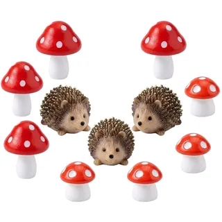 KbouZgxa 11 Stück Feengarten Zubehör, Garten Zubehör, Igel, Pilze Deko, Little Mushroom, Elfenteich Dekoration, Elfengarten Zubehör, DREI Igel und Acht Pilze in Zwei Größen