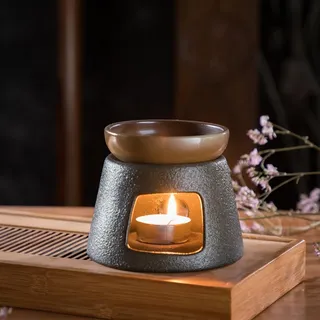 Warmself Aromalampe Teelichthalter aus Keramik Duftlampe aus Keramik Wachsschmelzbrenner Handgefertigt Schwarz&Braun