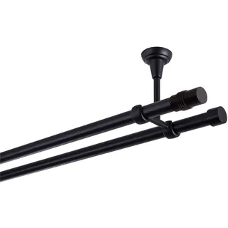 Gardinenstange Schwarz Matt stabile Vorhangstange 19 mm mit Zylinder einfache Montage, Montageort: Decke, 2-läufig, 120 cm - Schwarz