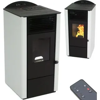 Pelletofen 9,5kW Pelletkamin Pelletheizung Kaminofen A+ Holzofen weiß 56302 - Weiß