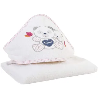 Eurofirany Design91 Handtuch Baby Babyhandtuch Kapuze Weiß Rosa Handtücher 75x75 cm Kinderhandtuch Kindermotiv Teddybär Teddy Mädchen Badezimmer Weich Süß Kuschelig