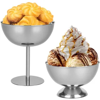 bssmmai 2 Stück Eisschalen Edelstahl Dessertschale Mit Fuß, Dessertgläser 200ml Edelstahl Ice Cream Dessert Tassen Dessertbecher für Eiscreme Obst Salat Pudding