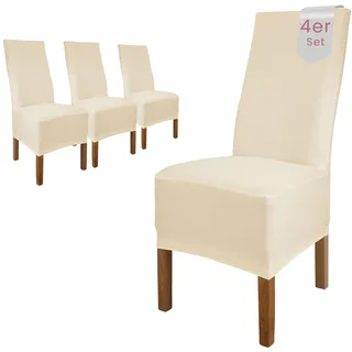 Scheffler Home Stuhlhussen Emma Natur 4er Set aus Jersey Baumwolle – Elastische Stuhlbezüge für Hochlehner und Polsterstühle, waschbar und formstabil, Oeko-TEX Zertifiziert