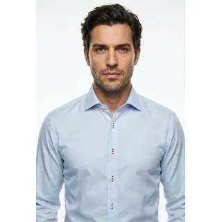 Langarmhemd OLYMP "No 6 six", Herren, Gr. 42, N-Gr, blau (hellblau), Web, Obermaterial: 100% Baumwolle, unifarben, sehr schmal normal, 2-Knopf-Manschette, Hemden Langarmhemd, super slim, Kentkragen, Businesshemd