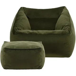 I.C.O.N. icon Sitzsack Sessel mit Sitzpouf , Dunkelgrün , Kunststoff , 100x80x88 cm , Hergestellt in Deutschland, Oeko-Tex® Standard 100 , Wohnzimmer, Lounge, Schlafzimmer, Büro