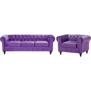 Beliani Sofa Set 4-Sitzer CHESTERFIELD Samtstoff Violett
