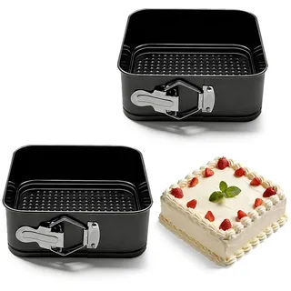 LUPATDY 2 Stück Springform Quadrat 18CM, Springform Klein Backform mit Antihaftbeschichtung, Kuchenform mit Flachboden, Kleine Kuchenbackformen mit Flachboden, Tortenform für Kuchen Backen, Schwarz