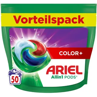 Ariel Waschmittel Pods All-in-1, Flüssigwaschmittel Kapseln 50 Waschladungen, Color+, Kraftvolle Fleckentfernung ab der 1. Wäsche