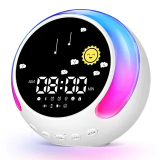 Wecker Digital mit Bluetooth, Kinderwecker, Tageslichtwecker mit Dual Wecker & FM Radio & Snooze Funktion, Sonnenaufgang Sonnenuntergan Lichtwecker, 12 Farben Licht Nachtlicht Kinder Schlaftrainer