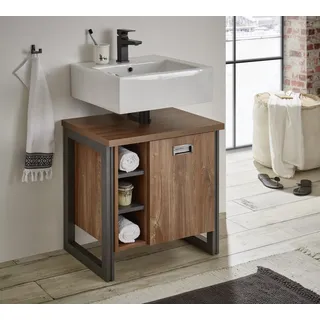 Home Affaire »Detroit, Waschtisch mit Apothekergriff, Badschrank im Industrialdesign« Eiche dekor, mit offenen Fächern & Stauraum, Breite 61 cm,