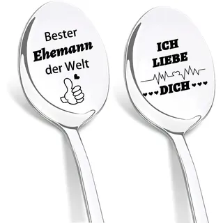 DIKARIYA Hochzeitstag Geschenke für Ehemann, 2er Kaffeelöffel mit Gravur Bester Ehemann der Welt, Liebeslöffel Ich Liebe Dich Geschenk für Männer, Geburtstag Jahrestag Geschenke für Ehemann Ihn Mann