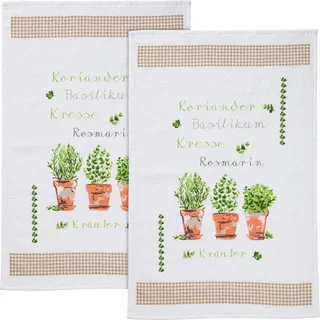 Erwin Müller Frottier-Geschirrtuch 2er-Pack Baumwolle Kräuter Größe 45x70 cm