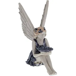 Relaxdays Gartenfee, Gartendeko außen, Elfenfigur, wetterfest & frostsicher, Gartenfigur Teich, Kunststein, blau/beige