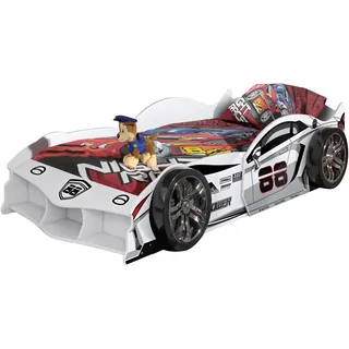 Vipack Spielbett Max 90 x 200 cm MDF lackiert weiß Rennwagen