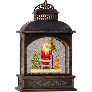 eglo christmas - eglo LED Weihnachtslaterne mit Schneegestöber, beleuchtete Vintage-Schneekugel mit Weihnachtsmann, Fensterdeko für Weihnachten mit Timer, Kunststoff in Bronze, 80x130x210 mm