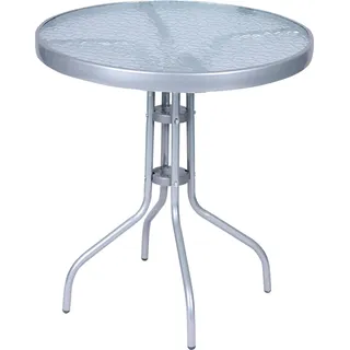 Gartentisch Bistrotisch Rund Ø 60 H70cm Glas/Metall Silber Balkontisch - Silber