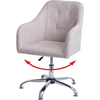 Esszimmerstuhl HWC-L92, Küchenstuhl Stuhl mit Armlehne, drehbar höhenverstellbar Metall Textil creme - Beige