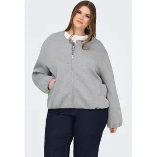 Blouson ONLY CARMAKOMA "CARELLIE SCUBA LIFE JACKET OTW NOOS", Damen, Gr. S, medium grau melange, Web, Obermaterial: 66% Polyester, 28% Viskose, 6% Elasthan, unifarben, weit taillenbedeckt, Rundhals, Jacken Blouson, Materialmix, weit geschnitten