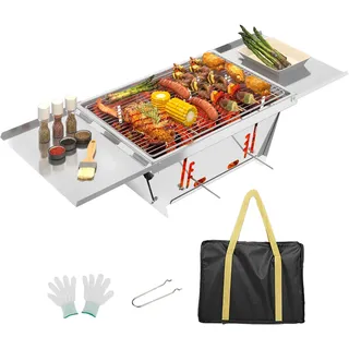 Dripex Klappgrill Holzkohlegrill - Schnell Aufklappbarer Tragbarer Campinggrill aus Edelstahl mit Tragetasche & Zubehör, Hitzebeständig & Formstabil für Camping, Picknick, Wandern, Garten (65x25x14cm)