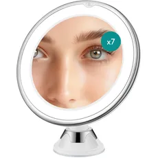 Navaris Vergrößerungsspiegel mit LED Beleuchtung Saugnapf - Spiegel mit 7fach Vergrößerung 360° schwenkbar - Badspiegel Makeup Kosmetikspiegel