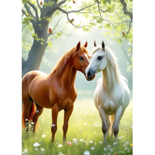 DPHERO DIY Pärchen Pferd Diamant Painting Kits Bilder für Erwachsene Anfänger,5D Liebespaar Diamond Painting Set,DIY Runde Steine Sonnenlicht Diamant Kunst Kits, Diamond Art für Zuhause Dekor 30x40 cm