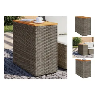 vidaXL Garten-Beistelltisch mit Holzplatte Grau 58x27,5x55 cm Rattan