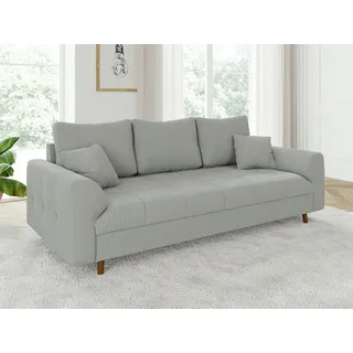 s-style möbel 3-Sitzer Sofa Zara mit Holzfüßen im skandinavischen Stil aus Cord-Stoff, mit Wellenfederung grau