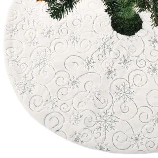 CITÉTOILE Weihnachtsbaum Rock Christbaumdecke Kunstfell Glitter Schneeflocke Rund Weihnachtsbaumdecke Fell Christbaumständer Teppich für Weihnachtsfeiertag Deko, Weißes Silber, M