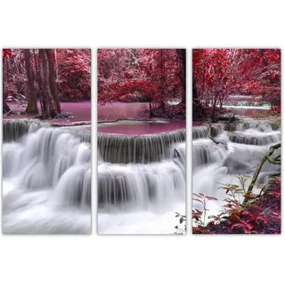 AREDE 3er Set Wandkunst Gemälde Bild Poster Rosa und weißer Wasserfall | 90 x 60 cm | Wandbilder Wanddekoration Home Office Wohnzimmer Schlafzimmer Dekoration | Fertig zum Aufhängen