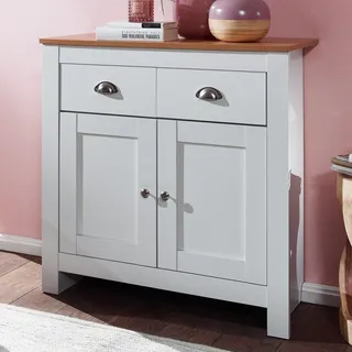 FineBuy Sideboard mit 2 Schubladen 79x81x34,5 cm Kommode Weiß / Eiche Modern Design Anrichte Hoch mit Türen Schubladenkommode Wohnzimmer - Weiß