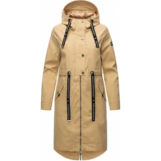 Navahoo Damen Mantel Übergangs Jacke Lang Parka Freizeit Casual Kapuze Josinaa Beige Gr. 40 - L - Beige