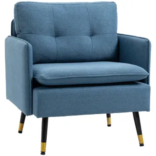 Homcom Polstersessel mit Leinenoptik 68 x 80 x 76 cm Blau mit Kissen