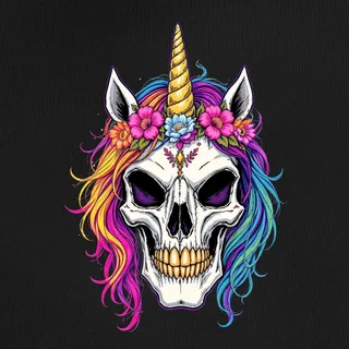 Einhorn Totenkopf bunte Mähne Blumenkranz Horn Gothic Halloween Unisex Baby Lätzchen, Schwarz, Einheitsgröße