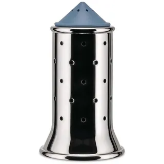 Alessi MGSAL Salzstreuer - Edelstahl 18/10 glänzend poliert mit Deckel und Verschluss aus PA, hellblau
