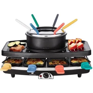 Raclette und Fondue Gerät, 8 Personen, Continental Edison CERFG86B, 3-in-1, Schwarz - Bunt