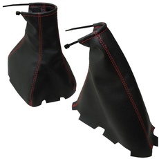 AERZETIX - Schaltsack und Handbremse aus Kunstleder schwarz mit rote nähten