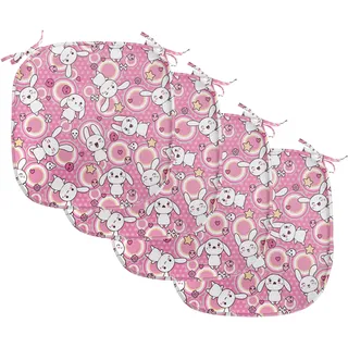 ABAKUHAUS Anime Polster für Esszimmerstühle, Kaninchen Kinder Humor, Dekoratives wasserfestes Kissen mit Riemen für Küchensitze, 40 cm x 40 cm-4er Pack, Weiß Rosa - Rosa