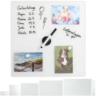 Relaxdays Glas-Magnetboard , Weiß , Glas, Metall , 40x40x0.4 cm , Bilder & Rahmen, Pinnwände & Magnettafeln