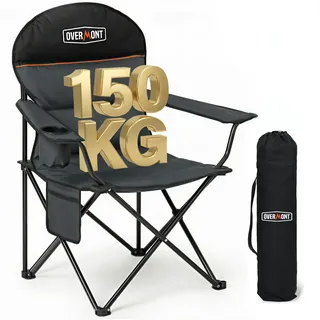 OVERMONT Klappbarer Campingstuhl mit Hoher Rückenlehne - Faltbarer XXL-Stuhl bis 150 KG - Tragbarer Gartenstuhl mit Getränkehalter - für Outdoor Wandern Picknick Angeln