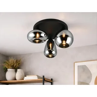 Ausgefallene Retro LED Deckenleuchte Ø 48,5cm mit 3 Glaskugeln Chrom verspiegelt