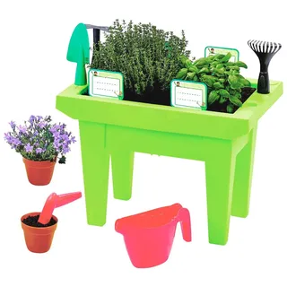 12tlg. Kinder Hochbeet + Zubehör Garten Frühbeet Kräuter Pflanzkasten Gemüsebeet - Grün