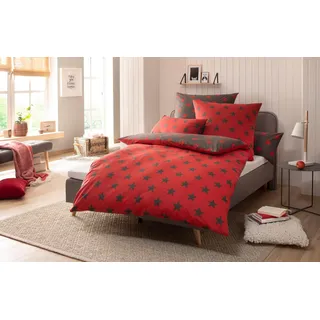 MY HOME STELLA Wendebettwäsche Sterne Rot 155 x 220 cm + 2 x 80 x 80 cm